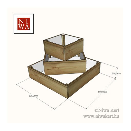 3 szintes növénypiramis talajra-lapraszerelve-80 cm x 80 cm x 60 cm – kerti magaságyás korlát