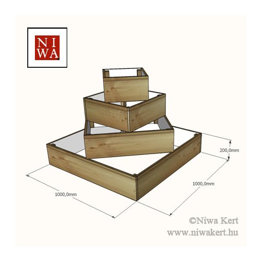 4 szintes növénypiramis talajra-lapraszerelve-100 cm x 100 cm x 80 cm – kerti magaságyás korlát