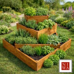 4 szintes növénypiramis talajra-lapraszerelve-120 cm x 120 cm x 80 cm – kerti magaságyás korlát