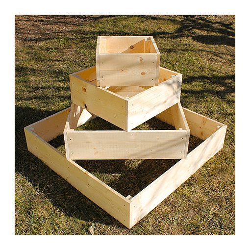 4 szintes növénypiramis talajra-lapraszerelve-100 cm x 100 cm x 80 cm – kerti magaságyás korlát