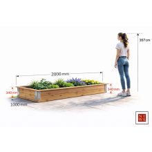 Alacsony magaságyás lapraszerelve, korláttal: 100 cm x 200 cm x 34 cm – kerti magaságyás korlát