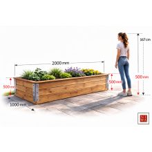 Közepes magaságyás lapraszerelve, korláttal: 100 cm x 200 cm x 50 cm – kerti magaságyás korlát