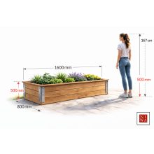 Közepes magaságyás lapraszerelve, korláttal: 80 cm x 160 cm x 50 cm – kerti magaságyás korlát