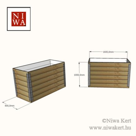 Nagy magaságyás összeszerelve, korláttal: 80 cm x 160 cm x 100 cm – kerti magaságyás korlát